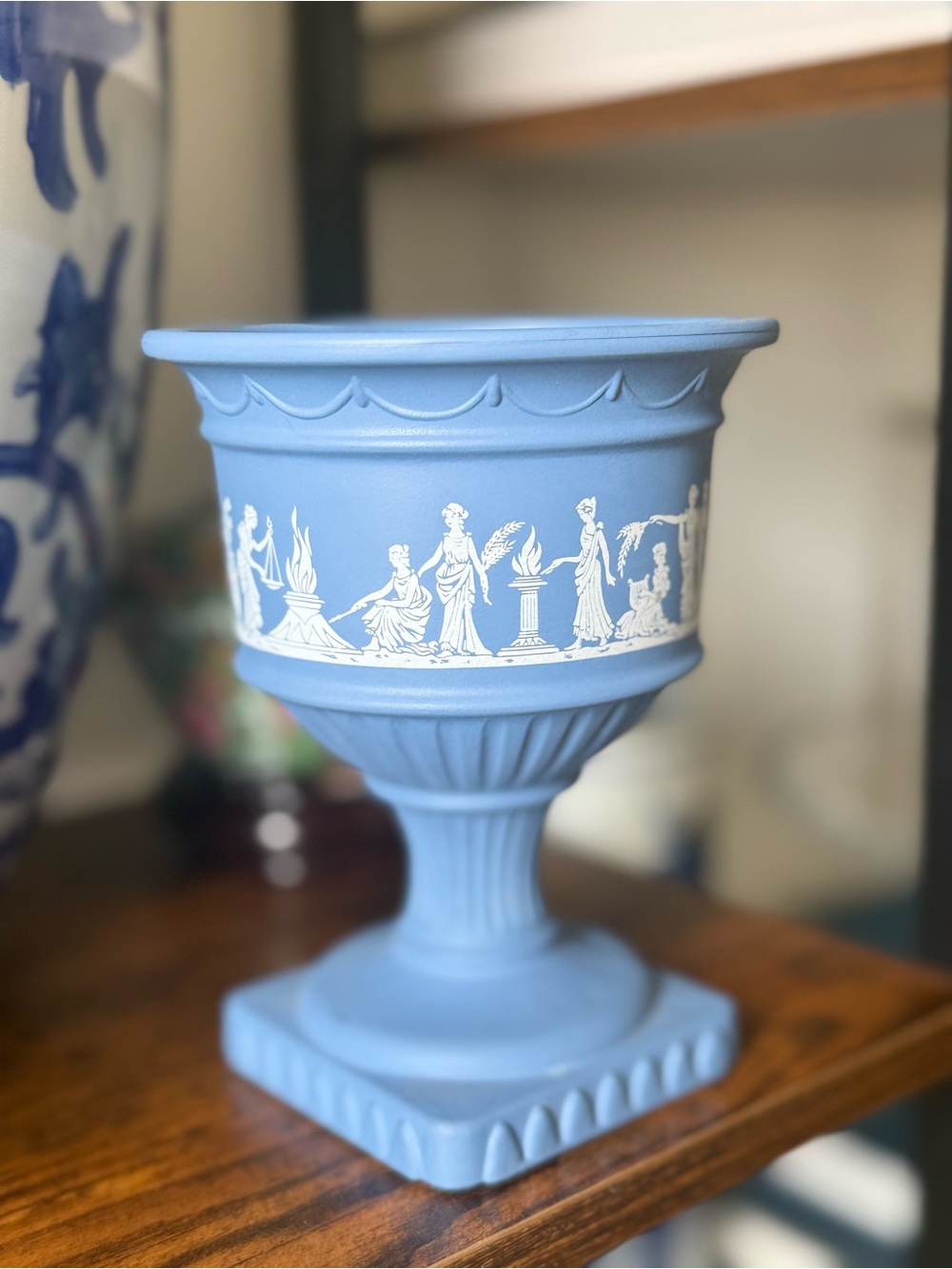 Avon Blue and White Classical Jasperware-Style Urn